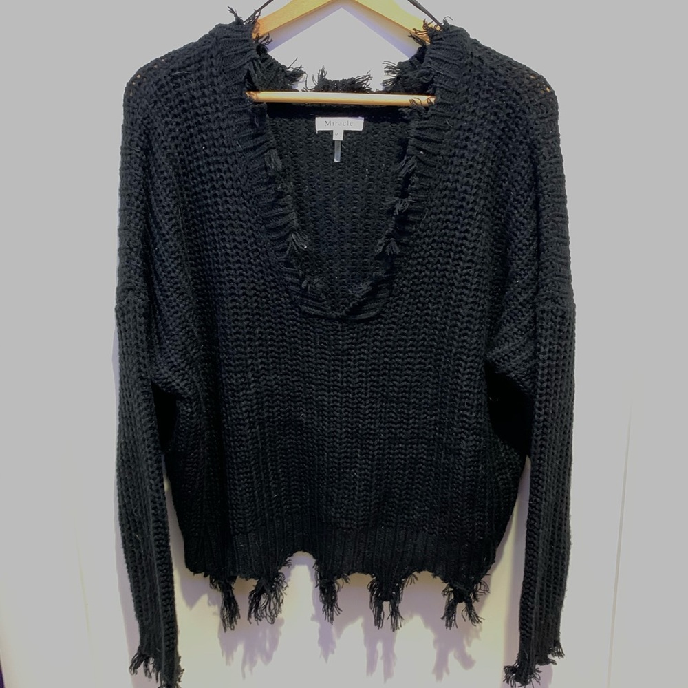 Miracle Distressed Black Sweater